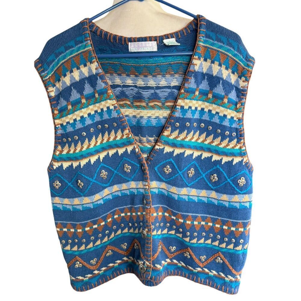 Vtg Sigrid Olsen 80s Hong Kong Sweater Vest Eclectic Grandpa Grandmacore Sz L
